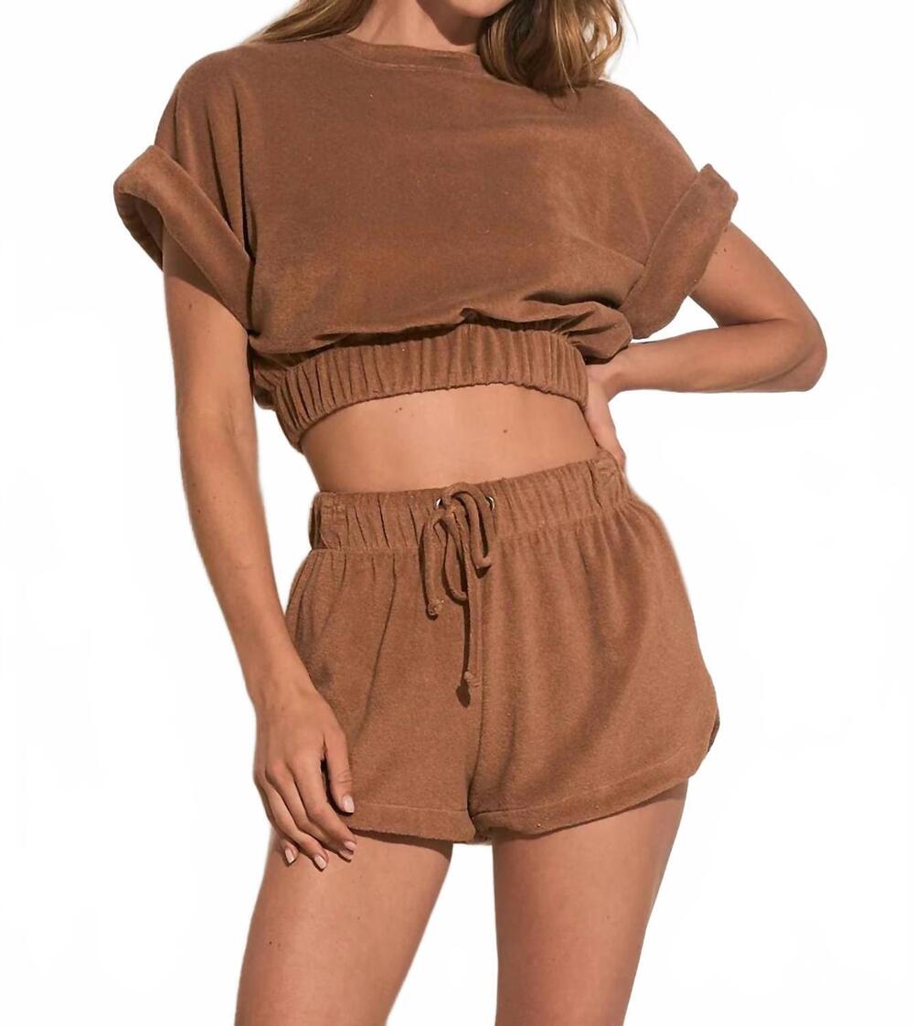 NEW ELAN terri high waist elastic shorts in brown